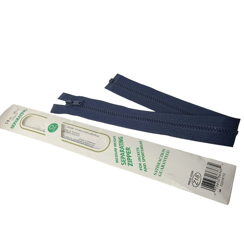 Vintage Coats & Clark Separating Jacket Zipper Navy Blue 14" Molded Plastic